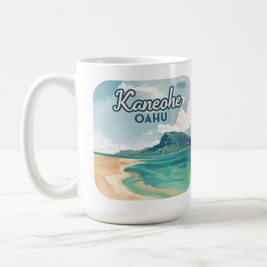 Kaneohe Sandbar Oahu Hawaii Retro Kaffeetasse (Links)