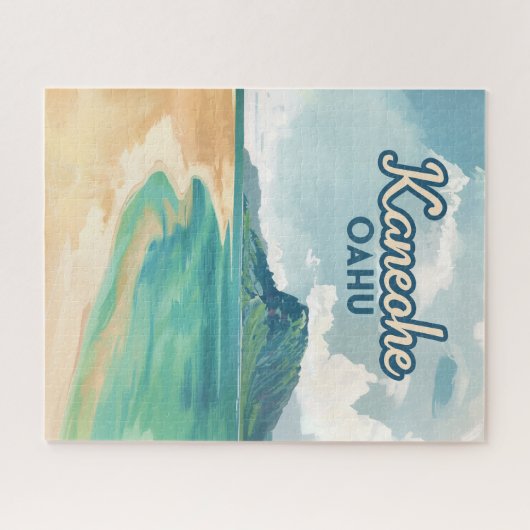 Kaneohe Sandbar Oahu Hawaii Retro Puzzle (Horizontal)