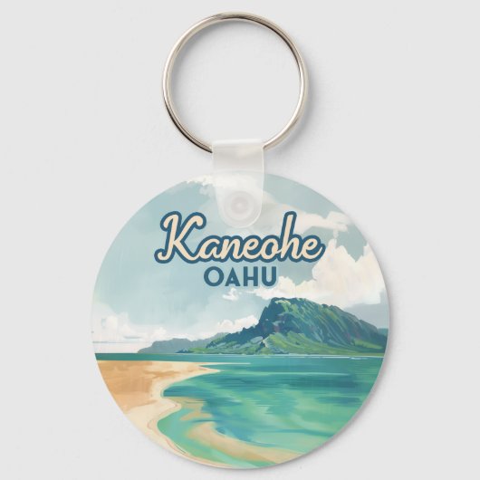 Kaneohe Sandbar Oahu Hawaii Retro Schlüsselanhänger (Vorderseite)