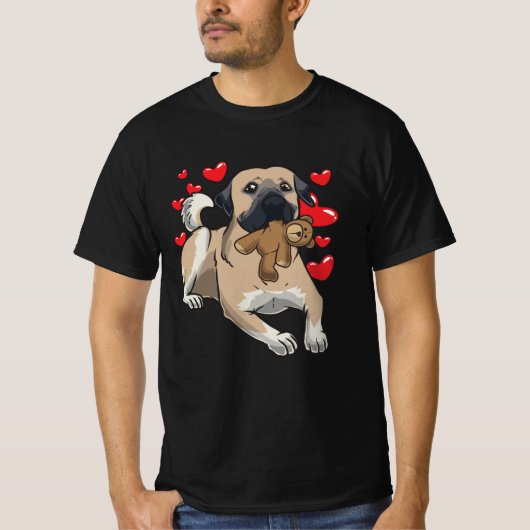Kangal Hund mit ausgestopftem Tier und vielen Herz T-Shirt (Vorderseite)