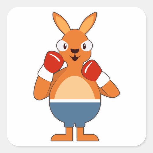 Kangaroo als Boxer mit Boxhandschuhen Quadratischer Aufkleber (Vorderseite)