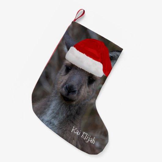 Kangaroo Australia Animal Red Weihnachtsmannmütze Kleiner Weihnachtsstrumpf (Vorderansicht (hängend))