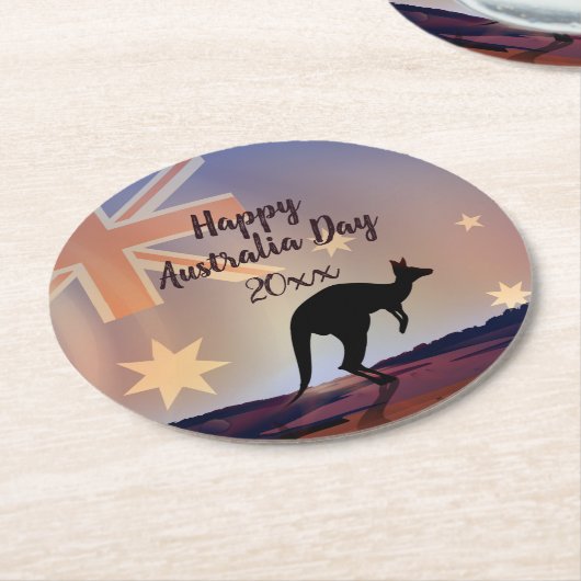 Kangaroo Australia Day Runder Pappuntersetzer (Angewinkelt)