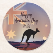 Kangaroo Australia Day Runder Pappuntersetzer (Vorderseite)