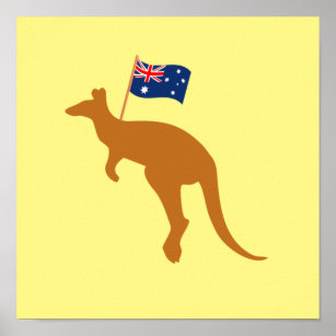 Kangaroo australia gelbes Quadrat Poster