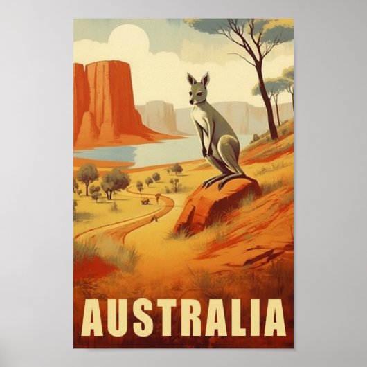 Kangaroo Australien Berühmter Vintage Travel Place Poster (Vorne)