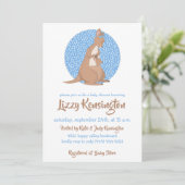 Kangaroo Baby Dusche Blaues Muster Einladung (Stehend Vorderseite)