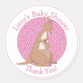 Kangaroo Baby Girl Dusche Pink Vielen Dank Runder Aufkleber