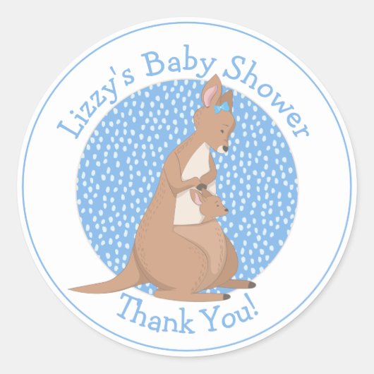 Kangaroo Baby Shower Blue Vielen Dank Runder Aufkleber (Vorderseite)