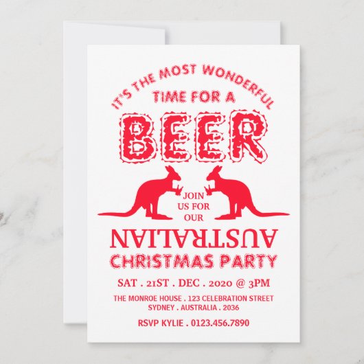 Kangaroo Beer, australisches Weihnachtsgebäck Einladung (Vorderseite)