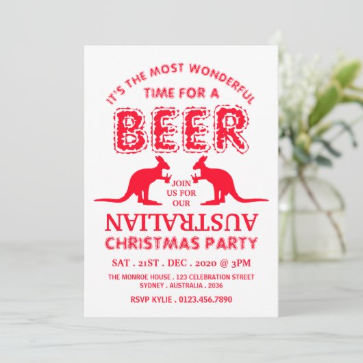 Kangaroo Beer, australisches Weihnachtsgebäck Einladung (Stehend Vorderseite)