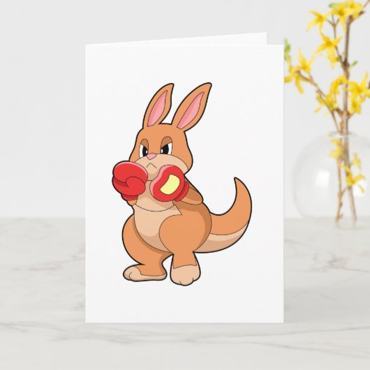Kangaroo beim Boxen mit Boxhandschuhen Karte (Gelbe Blume)