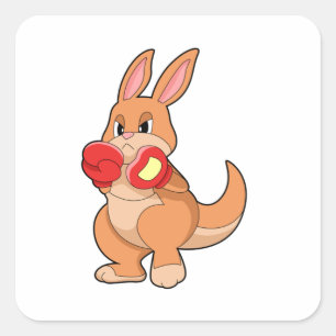 Kangaroo beim Boxen mit Boxhandschuhen Quadratischer Aufkleber