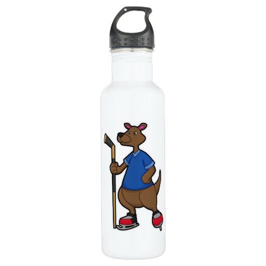 Kangaroo beim Eishockey mit Eishockeyschläger Edelstahlflasche (Vorderseite)