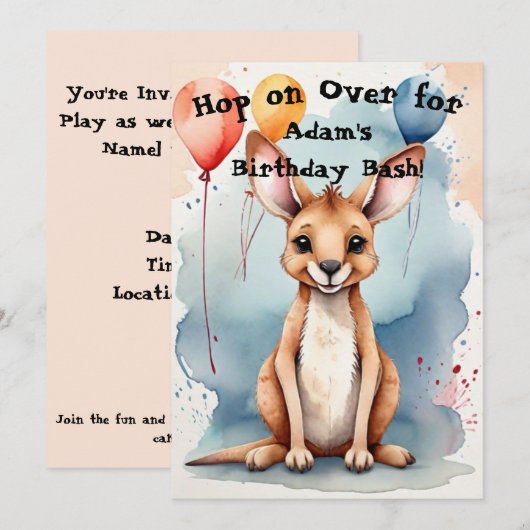 Kangaroo Birthday Bash Einladung (Vorne/Hinten)