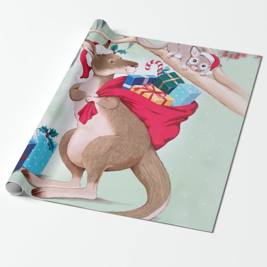 Kangaroo Christmas - Australische Weihnachtskunst Geschenkpapier (Ungerollt)