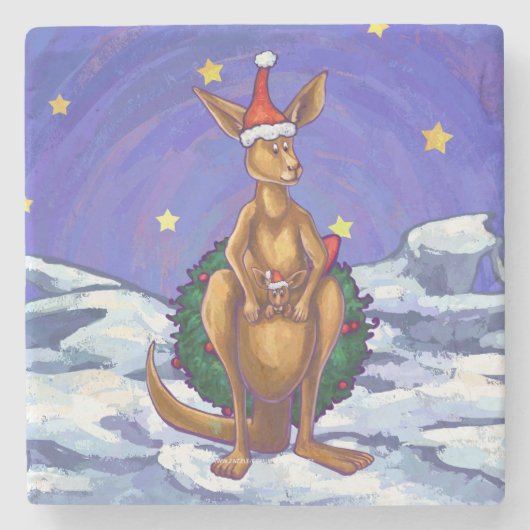 Kangaroo Christmas Starry Night Steinuntersetzer (Vorderseite)
