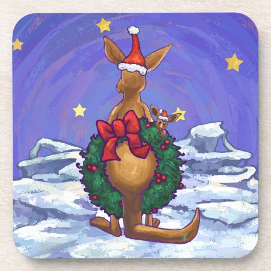 Kangaroo Christmas Starry Night Untersetzer (Vorderseite)
