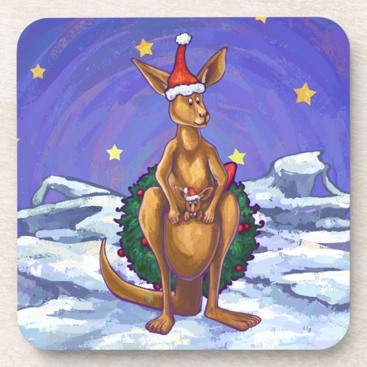 Kangaroo Christmas Starry Night Untersetzer (Vorderseite)