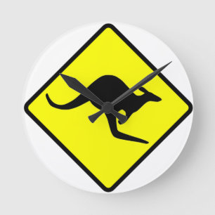 KANGAROO CROSSING - down under/oz/australia/aussie Runde Wanduhr