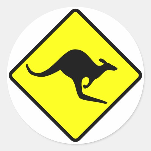 Kangaroo Crossing Road Sign Runder Aufkleber (Vorderseite)