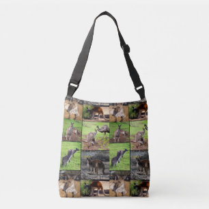 Kangaroo Foto Collage, Full Print Crossbody Bag. Tragetaschen Mit Langen Trägern