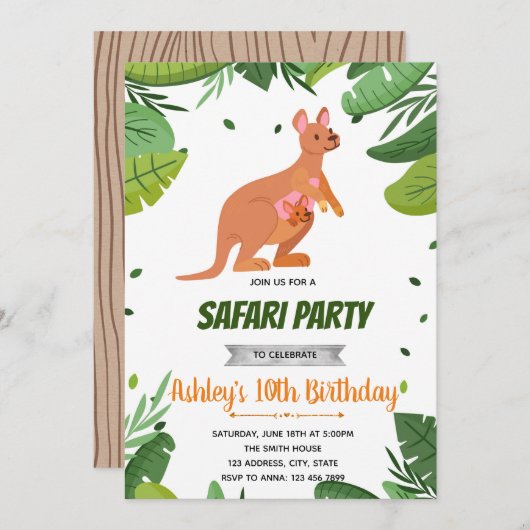Kangaroo Geburtstagsdusche Einladung (Vorne/Hinten)