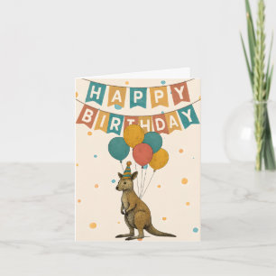 Kangaroo Geburtstagskarte - Süße Tier mit Balloons Karte