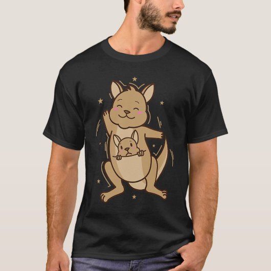 Kangaroo happy with Baby in Bag T-Shirt (Vorderseite)