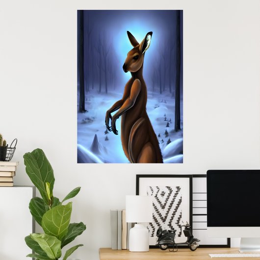 Kangaroo im Schnee | AI Art Poster (Heimbüro)