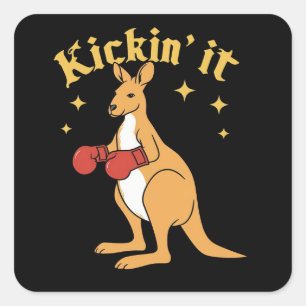 Kangaroo in einfachem gotischen Boxen Quadratischer Aufkleber