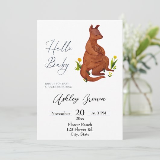 Kangaroo Kinderdusche Einladung (Stehend Vorderseite)