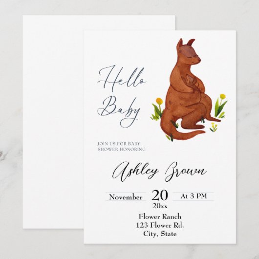 Kangaroo Kinderdusche Einladung (Vorne/Hinten)