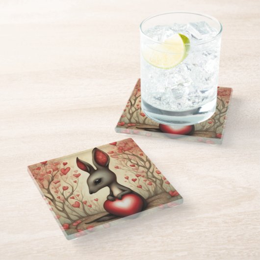 Kangaroo-Liebe 1 Glasuntersetzer (Schrägansicht)