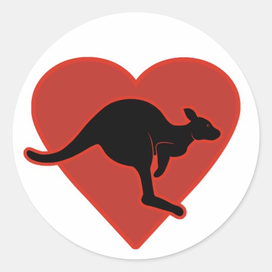 Kangaroo Liebe Rotes Herz Runder Aufkleber (Vorderseite)