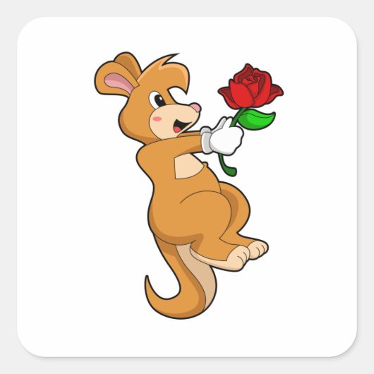 Kangaroo mit Blume Quadratischer Aufkleber (Vorderseite)