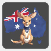 Kangaroo mit schöner australischer Flagge Quadratischer Aufkleber (Vorderseite)