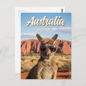 Kangaroo mit Sonnenbrille in Uluru Australien Postkarte (Vorne/Hinten)