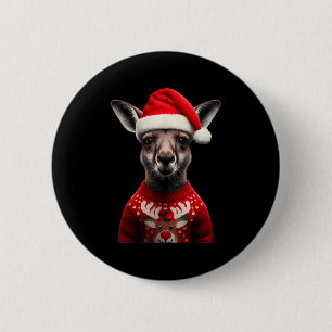 Kangaroo mit Weihnachtsmannmütze Weihnachten Austr Button