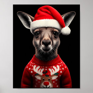 Kangaroo mit Weihnachtsmannmütze Weihnachten Austr Poster
