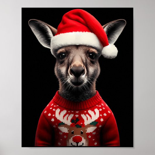 Kangaroo mit Weihnachtsmannmütze Weihnachten Austr Poster (Vorne)