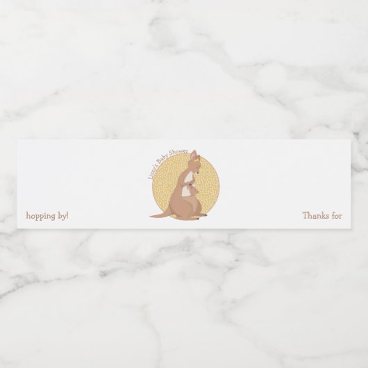 Kangaroo Mommy and Baby on Yellow Pattern Wasserflaschenetikett (Einzelnes Label)