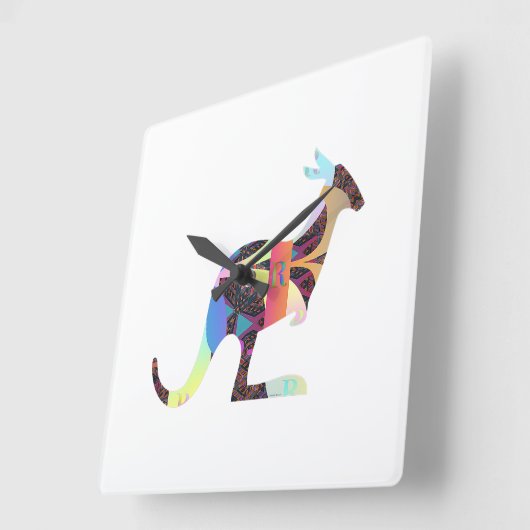 Kangaroo Monogram R Quadratische Wanduhr (Winkel)