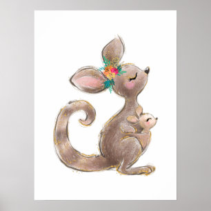 Kangaroo Mutter und Baby Poster