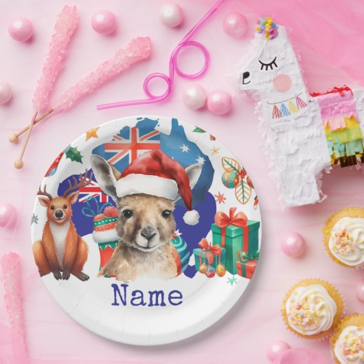 Kangaroo on Australia Flag  Pappteller (Party)