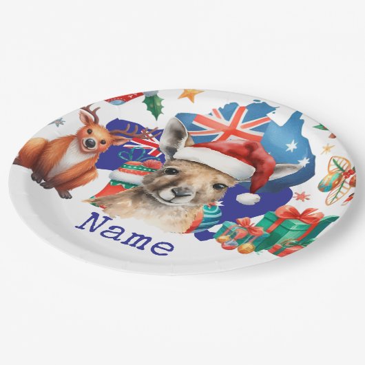 Kangaroo on Australia Flag  Pappteller (Schrägansicht)