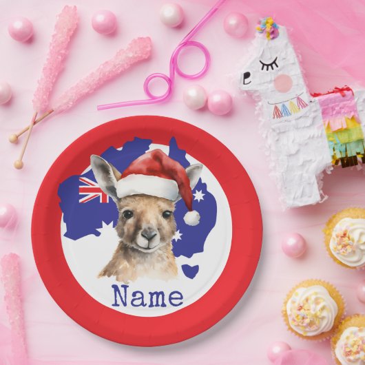 Kangaroo on Australia Flag  Pappteller (Party)