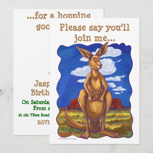 Kangaroo Party Center Einladung (Vorne/Hinten)