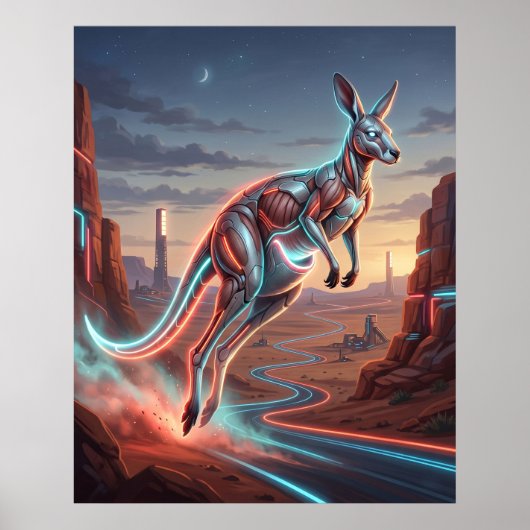 Kangaroo Red Neon Outback Poster (Vorne)