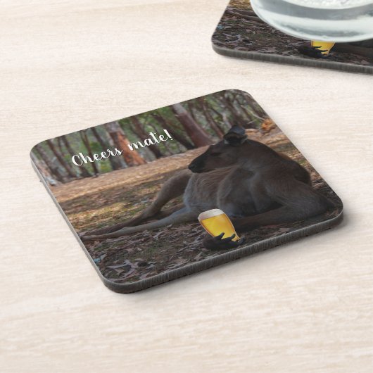 Kangaroo Relaxen mit Bier Australien Funny Getränkeuntersetzer (Linke Seite)